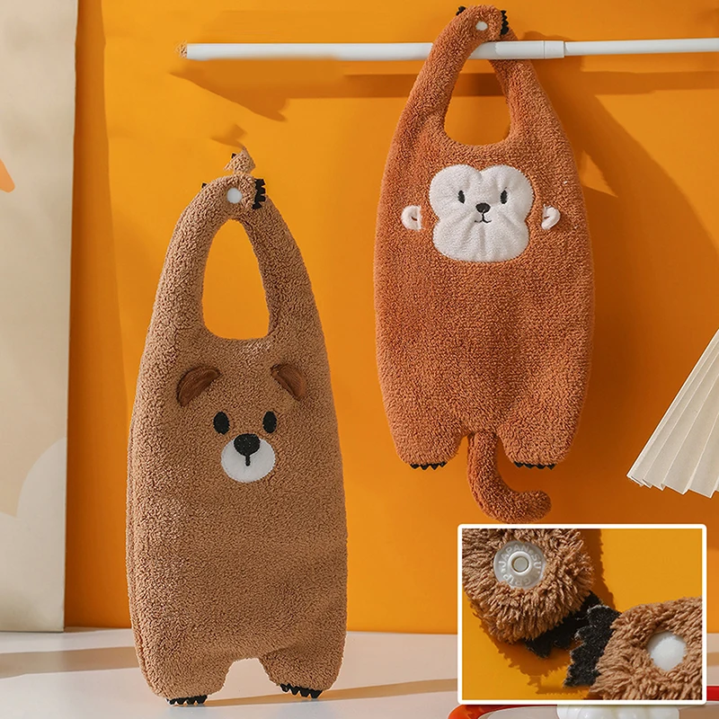 【Peace】Coral Velvet Towel Cute Hanging Type Cartoon Kitchen Bathroom Absorbent Quick Drying Hand Towel
