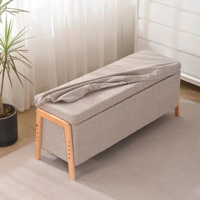 Wooden Fabric Bench,Large Capacity Entryway Storage Ottoman,Softpadded Sofa Bed,Stylish Bedroom Footstool,Spacesaving Home Decor