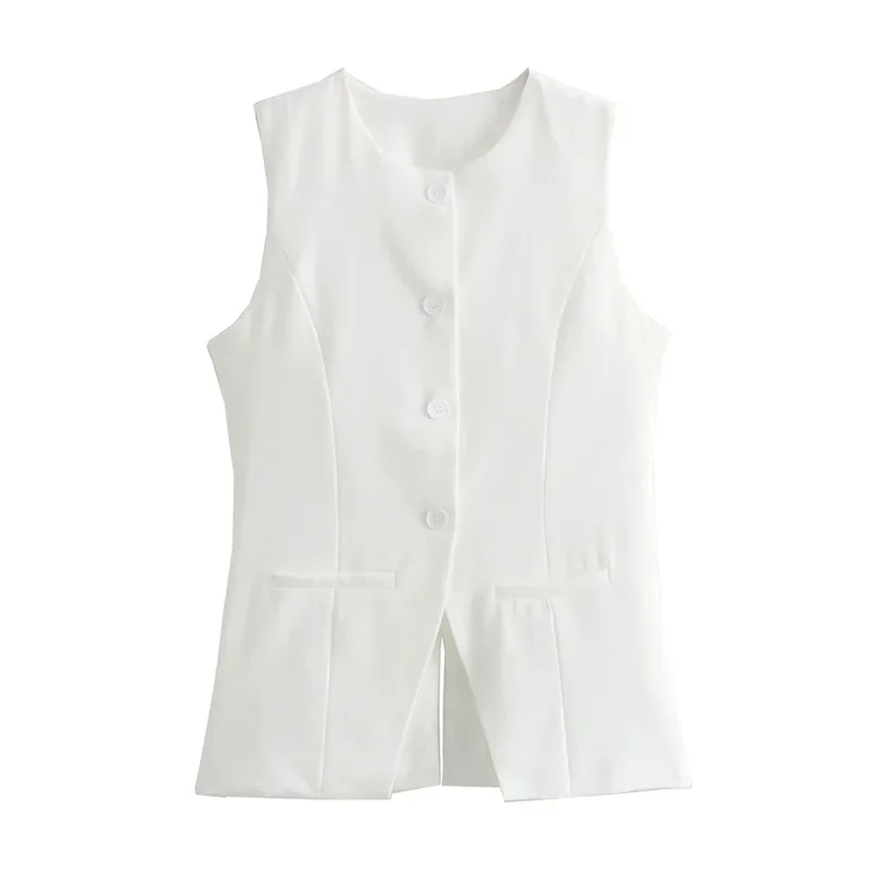 New 2025 Women Vest Button Sleeveless Jacket Women Waistcoat Summer White Vest Woman Fashion Elegant Women's Suit Vest Coat