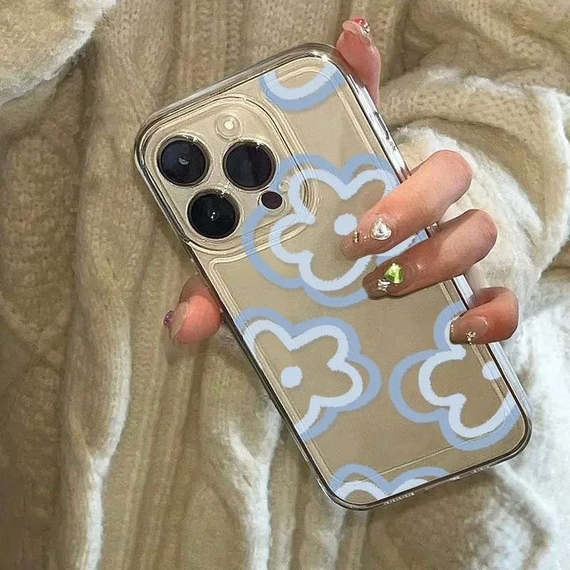 

Cute Blue Flower Phone Case For iPhone 17 16 15 11 12 14 13 Pro Max Mini X XS XR 7 Plus 16E Shockproof Transparent Cover Fundas