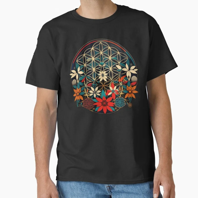 

Vintage Sacred Geometry Flower of Life Gift t shirt Large size Tops Graphic Print men's Clothes