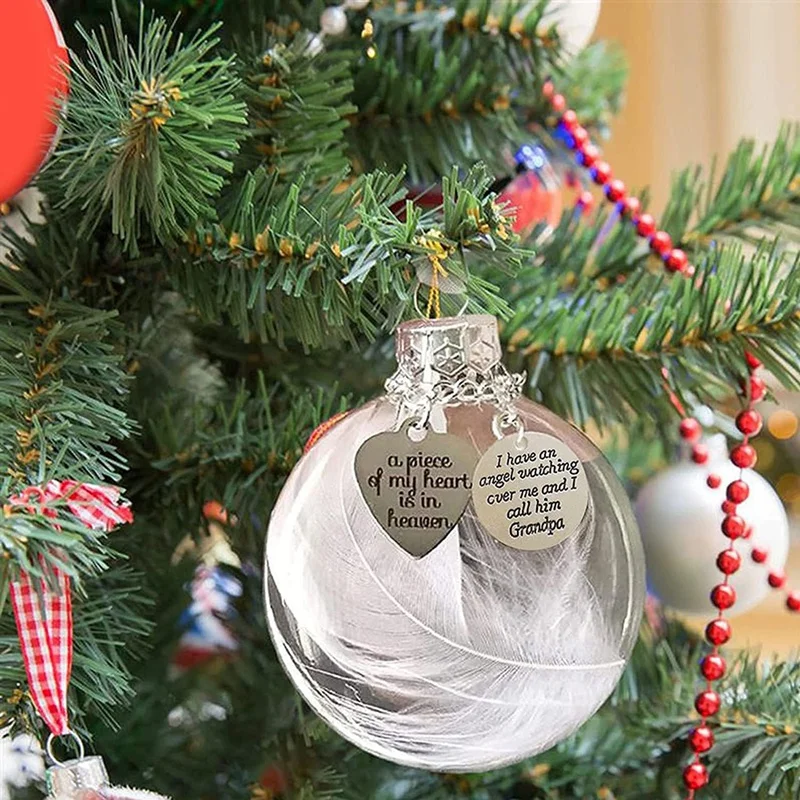 4 PCS Clear Christmas Memorial Ornament Set A Piece Of Heart Is In Heaven, Tree Hanging Pendant Gifts For Dad