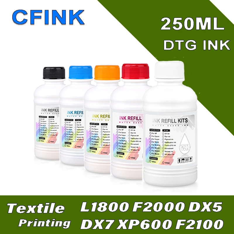 DTG Ink 5PC 250ML Direct to Garmen Digital Textile Ink Compatible for SureColor XP600 F2000 F2100 R1390 L1800 DX5 DTG Printers