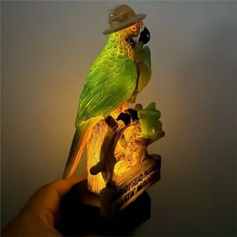 ABUN-Guitar Parrot Animal Statue Night Light Party Scene Style Decoration Ornaments 20Cm Solar-Powered Outdoor