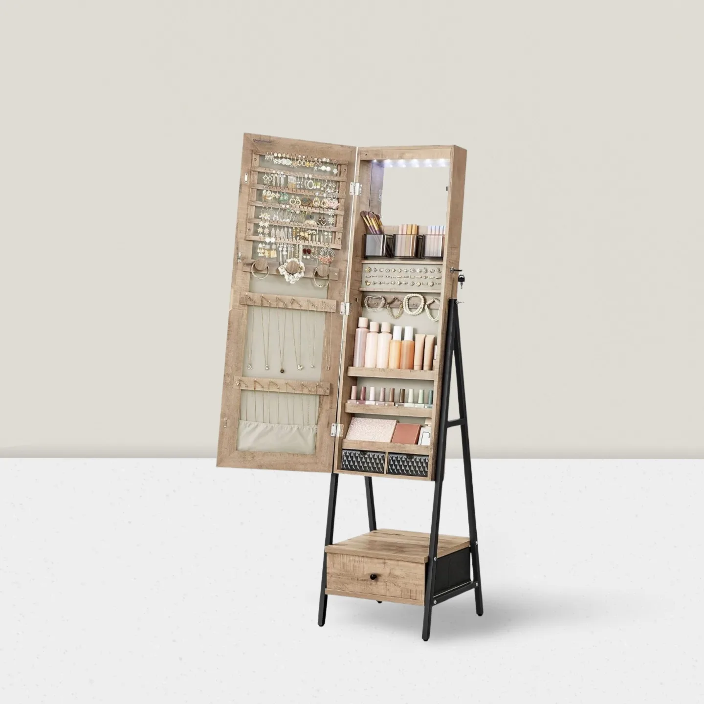 Solid wood floor-to-ceiling full-length mirror cabinet multi-functional bedroom rotating jewelry storage fitting mirror