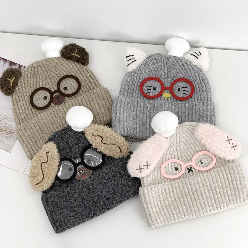 

2025 Autumn And Winter New Woman's Style Sweet And Cute Kitty Cat Glasses Pullover Cap Warm Knitted Fashionable Hat