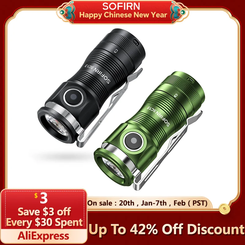 Sofirn Mini SC13 SST40 LED 1300lm Tactical 18350 Rechargeable Flashlight 6000K Keychain Emergency Torch Led Light with Magnetic