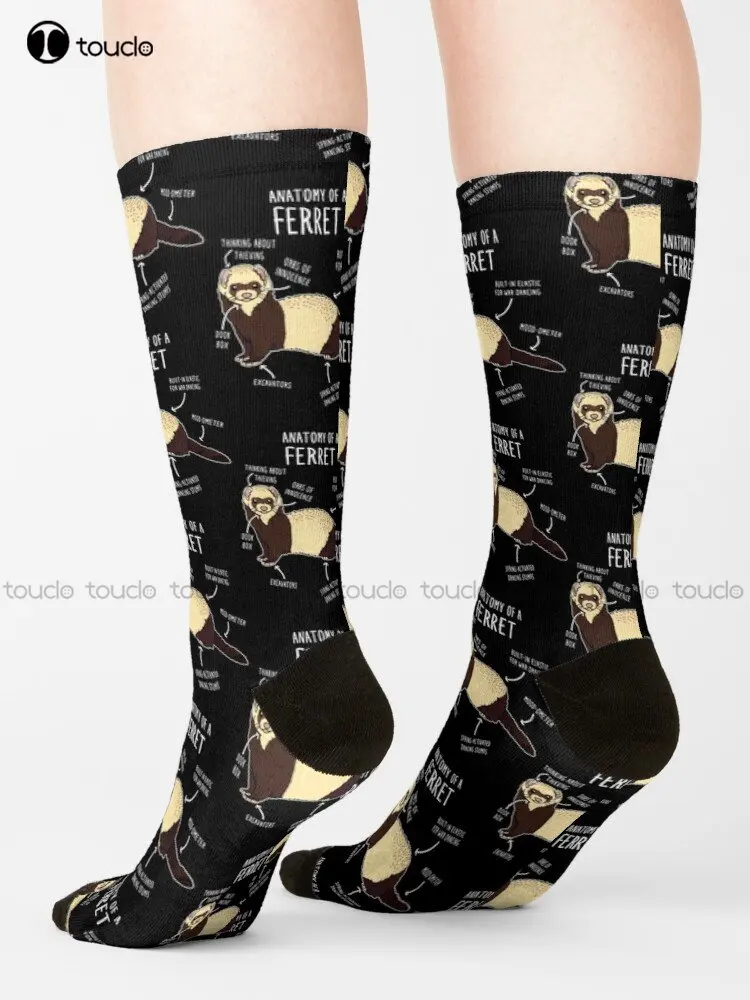 Ferret Funny Gift Ferret Lover Anatomy Of A Ferret Gift Cute Ferret Gift Socks White High Socks 360° Digital Print Custom Gift