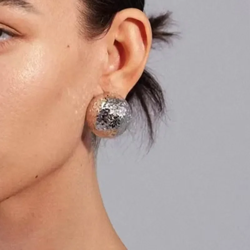 French simple texture spherical stud earrings female niche design cold wind earrings temperament versatile personality