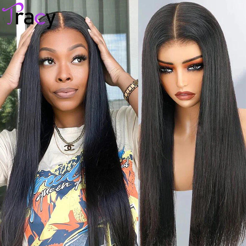 Tracy Wig rambut tanpa lem 6x4 HD, Wig lurus dengan penutup renda untuk pemula