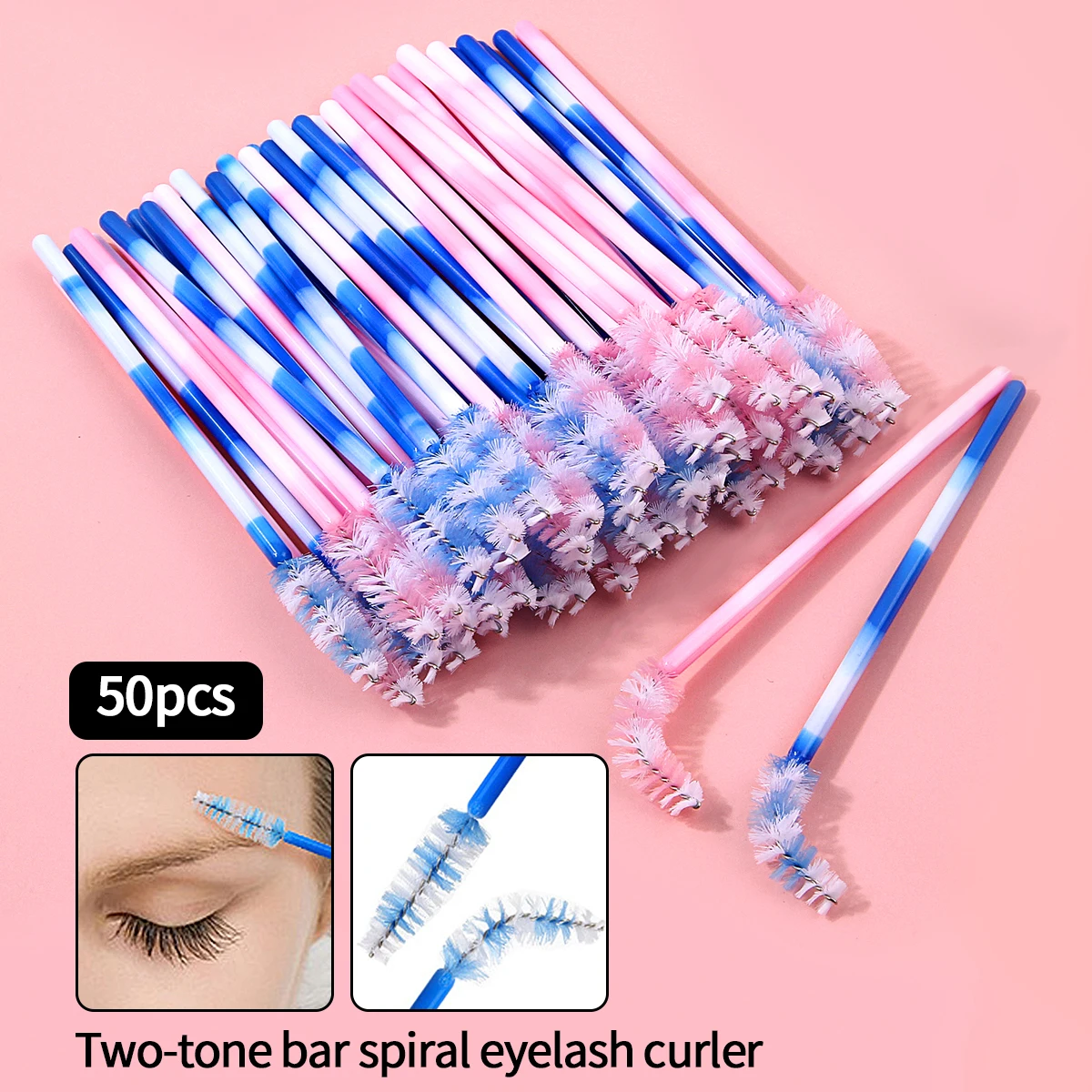50 stücke anfänger gepfropfte wimpern Gemischte farbe mascara pinsel augenbraue kamm augenbraue kamm spirale pinsel multi-funktionale schönheit werkzeug
