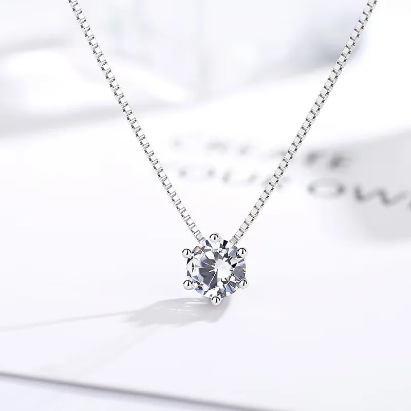 925 Sterling Silver Minimalist Fashion Single Zircon Six-Prong Luxury Niche Exquisite High-End Best-Selling Necklace