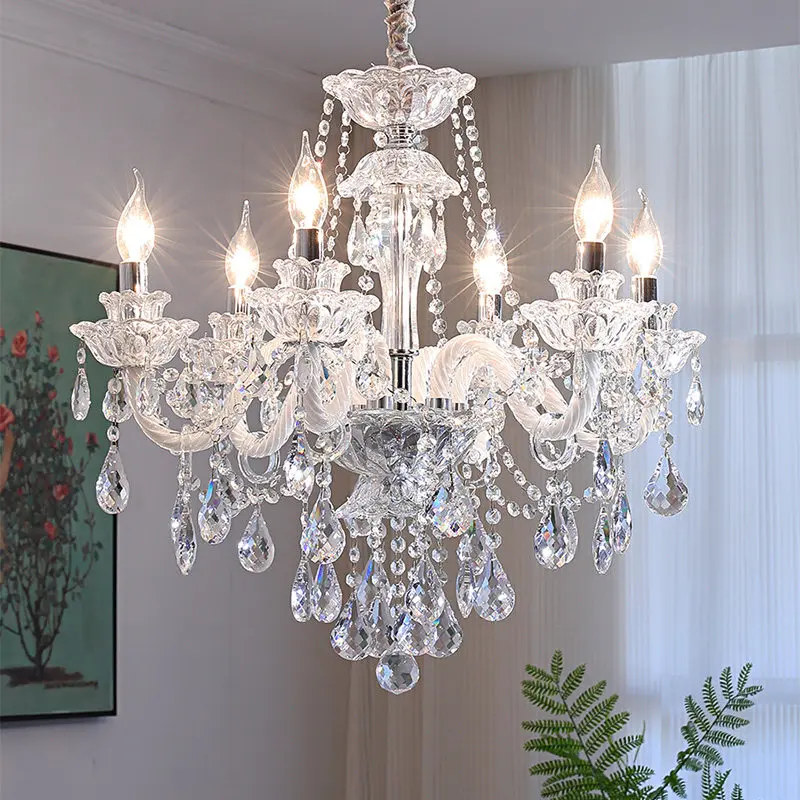 Modern Transparent Crystal Chandelier Lights Led, Clear Glass Luxury French Hanging Chandeliers for Living Room Dining Table