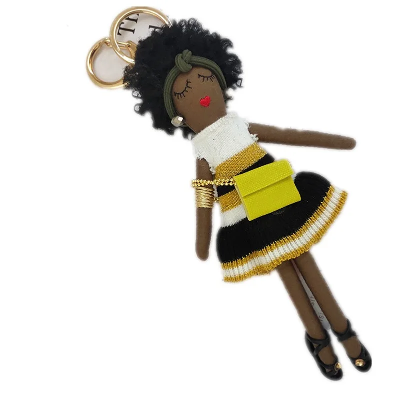 

Fashion Girl Real Mink Fur Keychain Doll Women Gift Pompom Bag Luxury Car Pendant Bag Charm Accessories