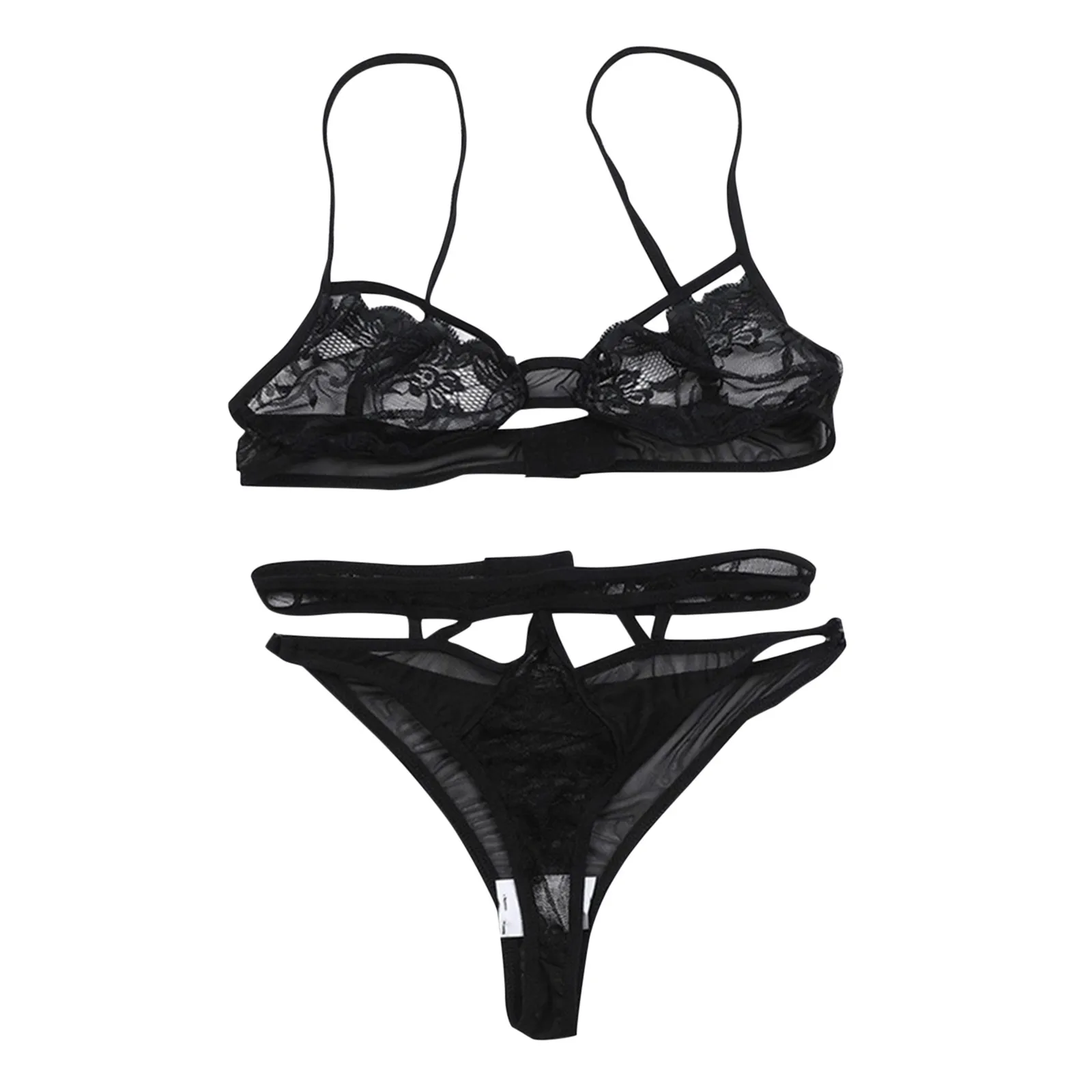 Women Lace Lingerie Set Sexy Hollow Out Embroidery 2 Piece Set Gather Push Up Bra+High Waist Panty See Through Underwear Outfits