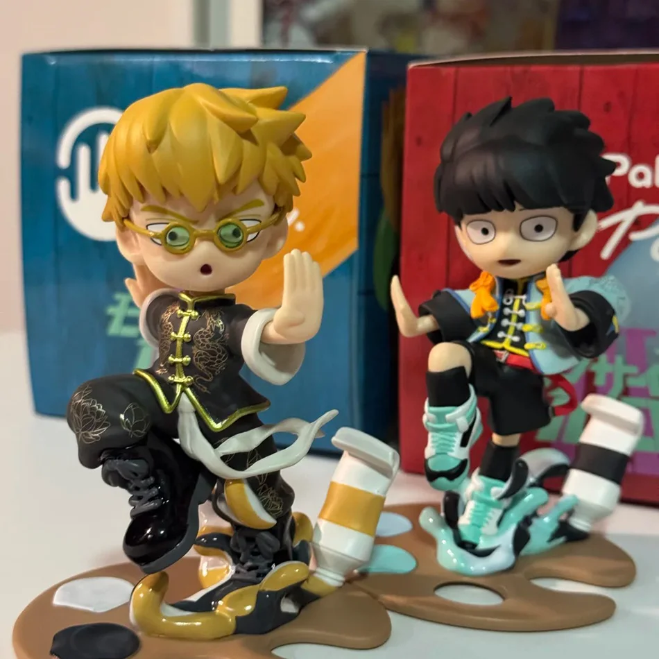 In Stock Original Mob Psycho 100 Anime Figures Gk Reigen Arataka Q Edition Kawaii Palm Series Model Doll Desktop Ornament Gifts