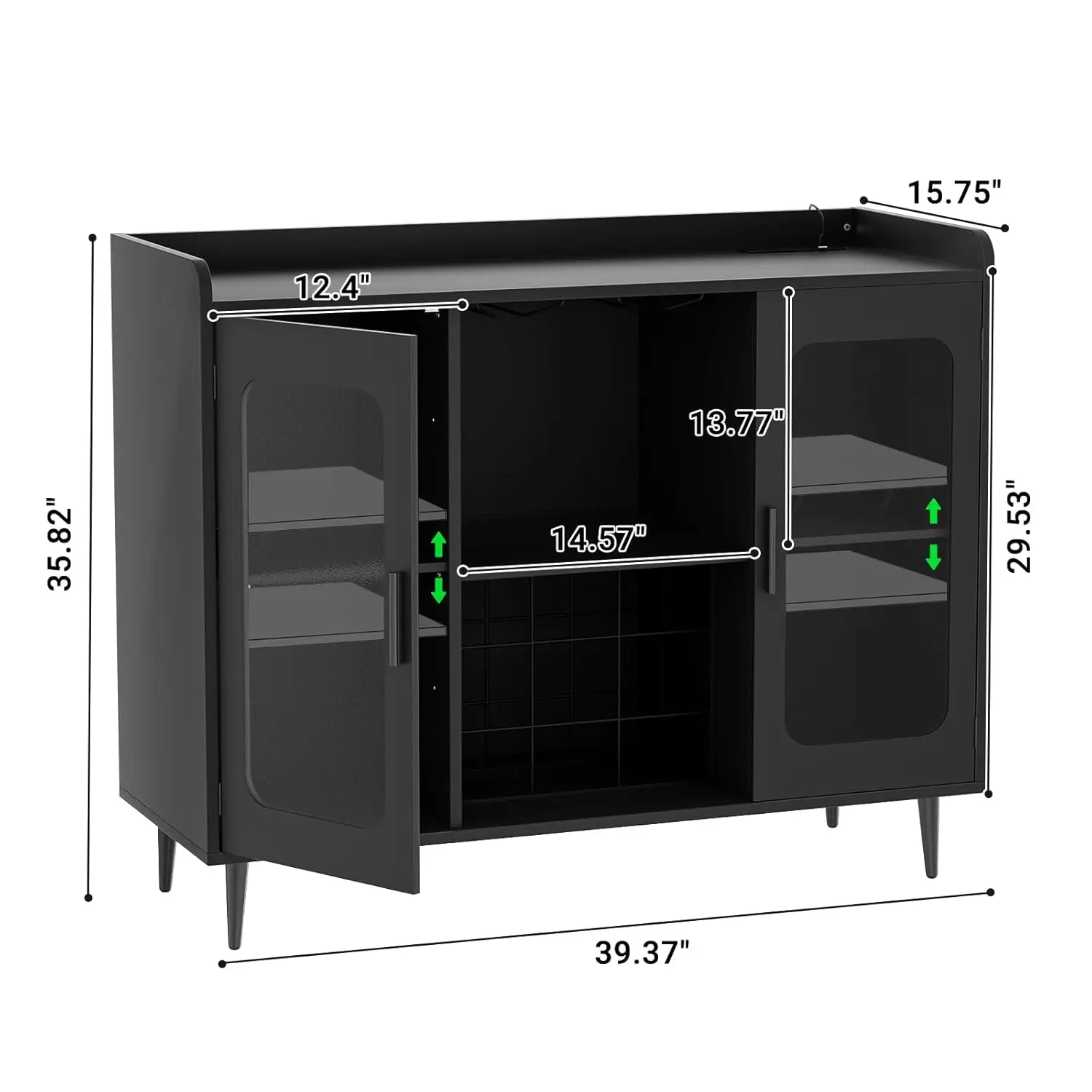 Mobile Bar con Presa di Corrente e Luce LED, Mobile Bar per Vini con Porta Bottiglie e Bicchieri, Bar Domestico, Personalizzabile