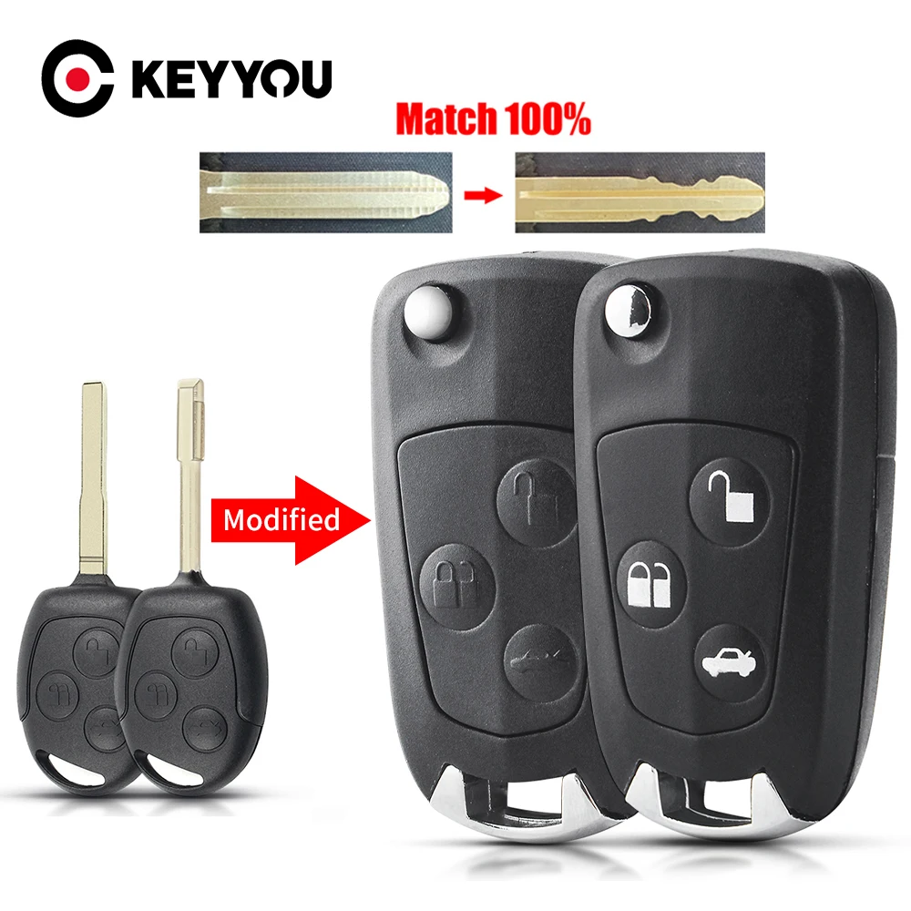 

KEYYOU с режущим сервисом, модифицированный флип-пульт дистанционного ключа, 3-кнопочный чехол для Ford Focus Mondeo Fiesta C-MAX Fusion Transit KA