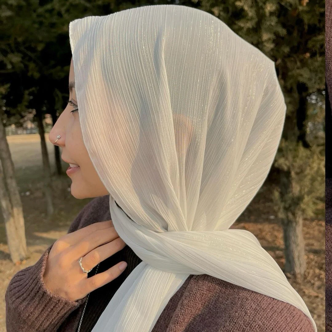 Premium Shiny Chiffon Hijab Malaysian Women Scarves Long Shawl Chiffon Crinkle Shawl Female Islamic Breathable Headscarf