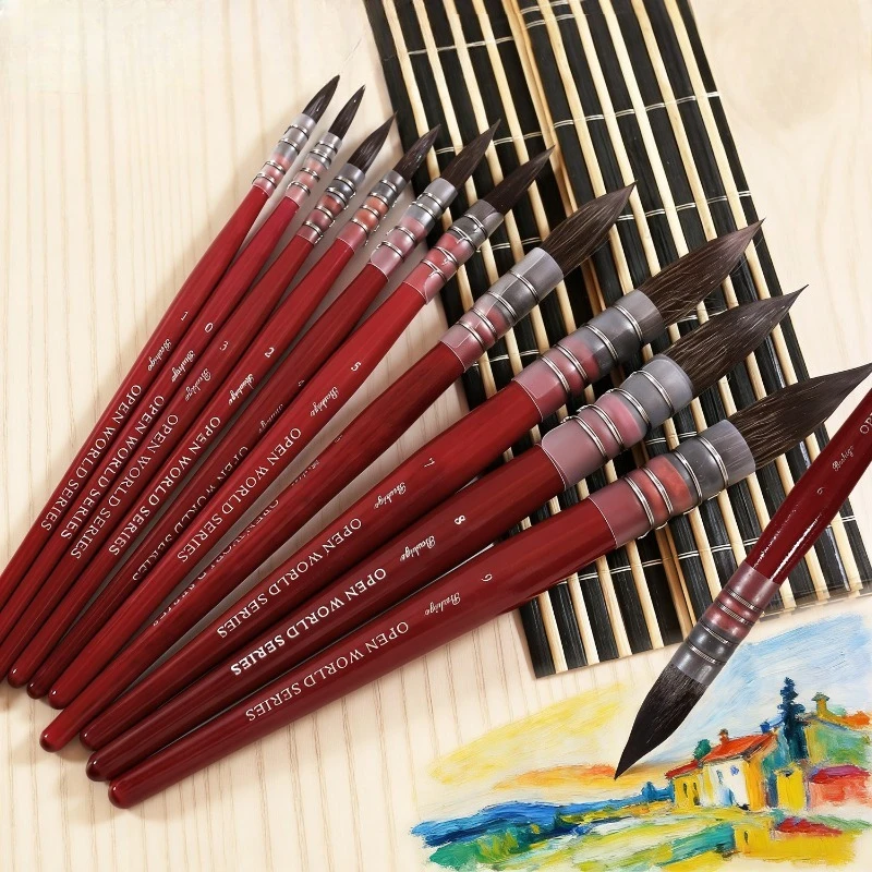 Round Tip Detail Paint Brushes 10Pcs Wooden Handle Nylon Hair Liner Brush for Watercolor Gouache Acrylic Professional Art