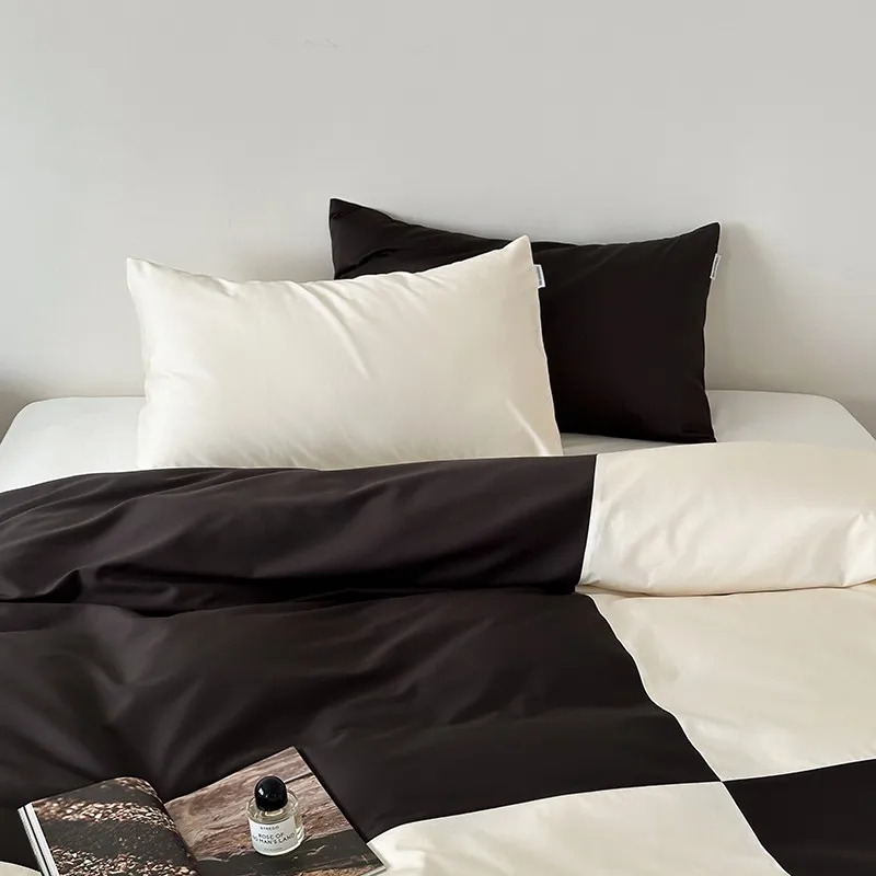 4Pcs White Black Patchwork 1000TC Egyptian Cotton Bedding set Duvet Cover Flat/Fitted Sheet Pillowcases Double Queen King 4Pcs