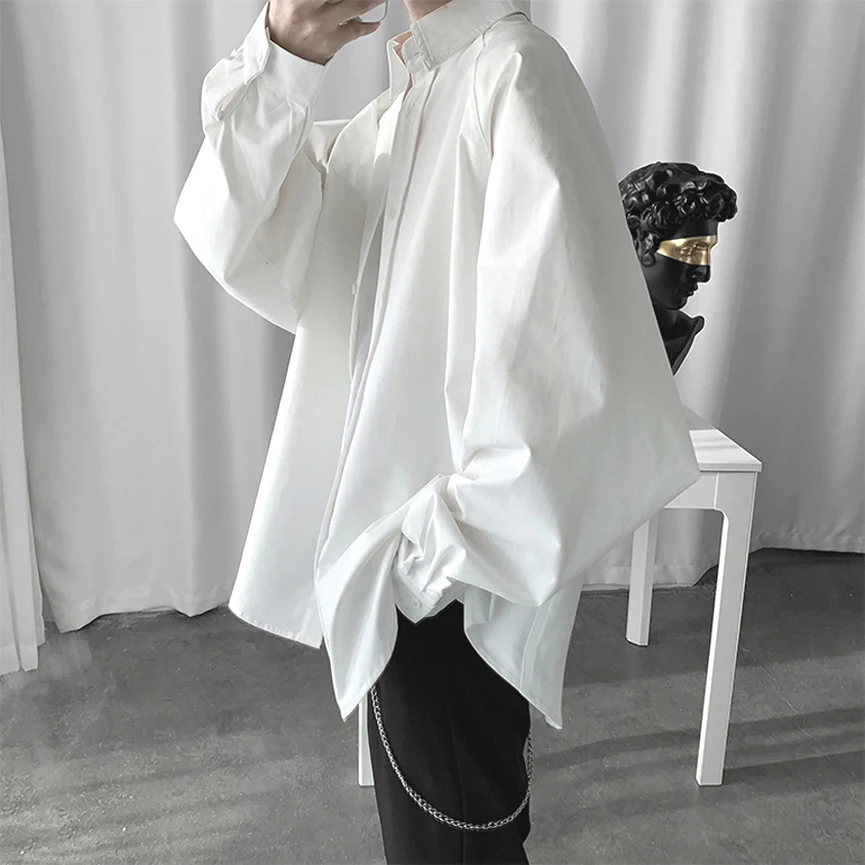 

Trendy White Long Sve Men's irt Thin Outerwear Loose Fit Iron-Free Anti-Wrinkle Youthful Sle Four Seasons Universal