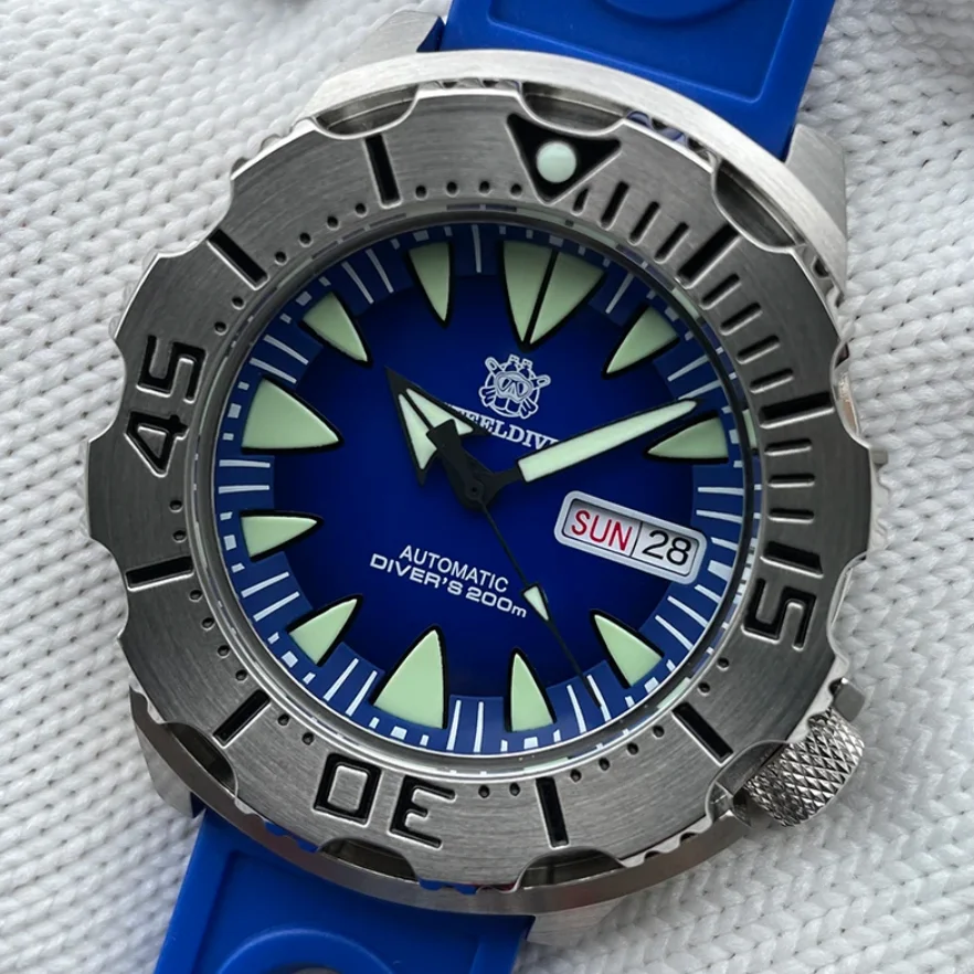 STEELDIVE Men Automatic Watch Diver Mechanical Wristwatch 20Bar Waterproof Luminous Sapphire Mirror NH36 Week Date Monster Dial