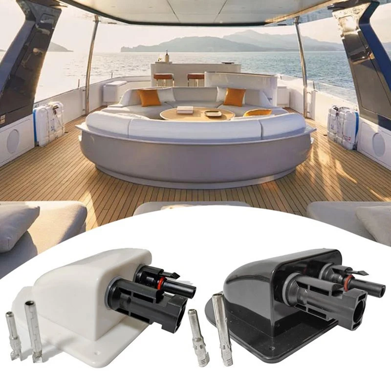◉Solar Panel Double Hole Wire Cable Entry Gland Sealing Box Curved Cable Connector Waterproof for RV Caravan Black