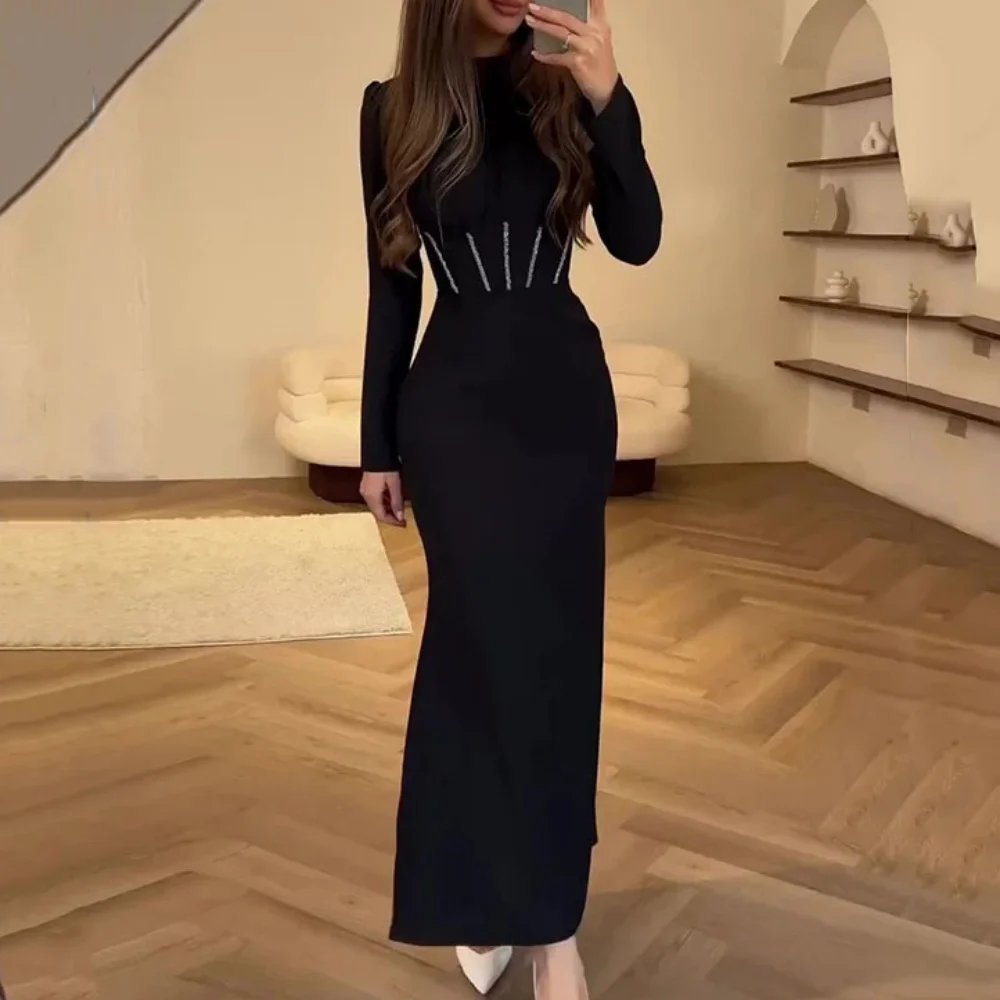 

Элегантные платья для выпускного вечера по индивидуальному заказу, вечерние платья с высоким воротом и длинными рукавами, вечернее платье с кристаллами, Vestido De Novia