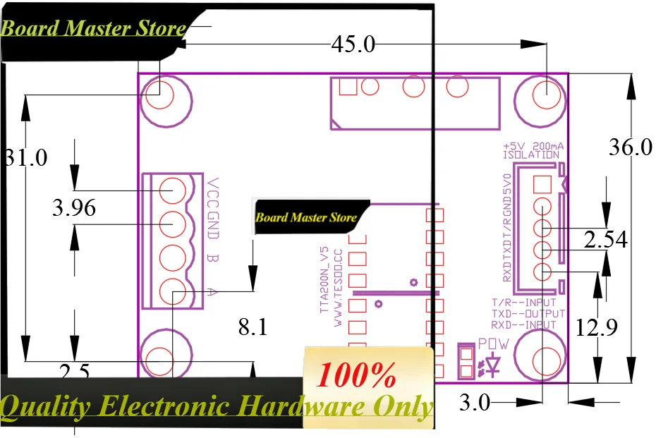 BoMasMTTA200N Optocoupler Module, Fully Isolated RS485 Module, RS485/TTL Isolation