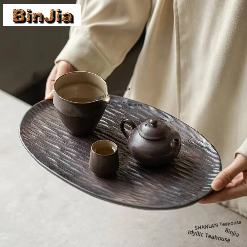 

Blackcurrant Purple Teapot Holder Handmade Coarse Pottery Tea Tray Pot Bearing Holder Vintage Dry Brew Table Tea Tray Tea Gift