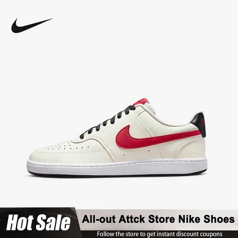 

Nike Court Vision 1 Low Leather Casual Non-slip Wear-resistant Lightweight Low-top Sneakers For Men In White And Red DM1187-101