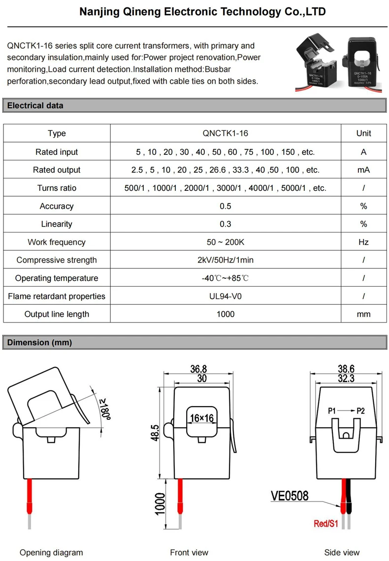 المشبك ct محول التيار QNCTK1-16 100A 50mA 50A 25mA 100A 40mA 50A 20mA مفتوح الاستشعار الحالي سبليت الأساسية محول التيار