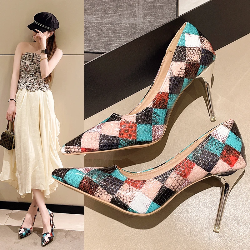 2024 Pumps spring and autumn New style fashion Versatile comfortable Mixed Colors hallow sexy Pointed Toe Thin Heels plus