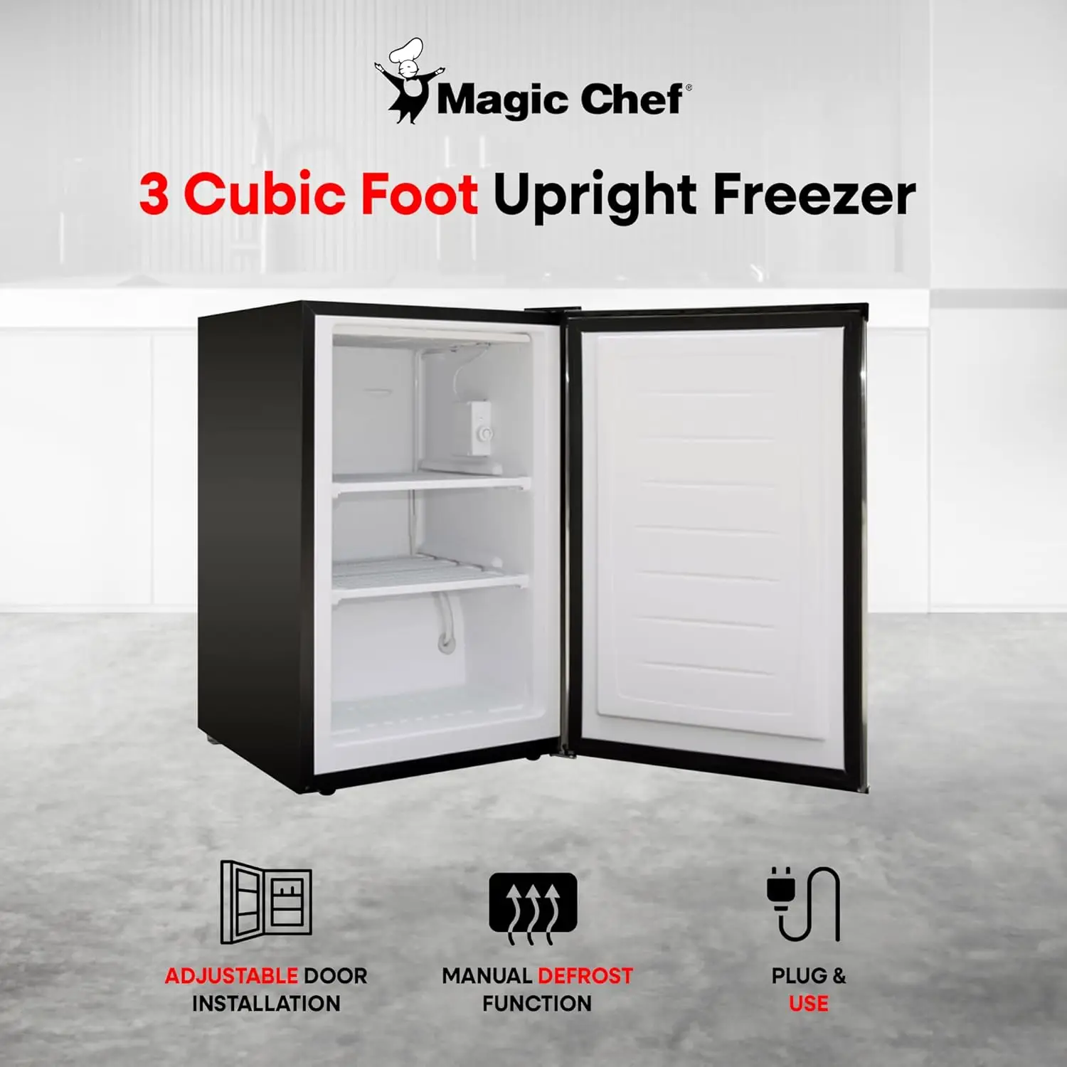 

Magic Chef Compact Mini Freezer for Bedroom, Garage, Office, and More with Manual Defrost Function and Recessed Door