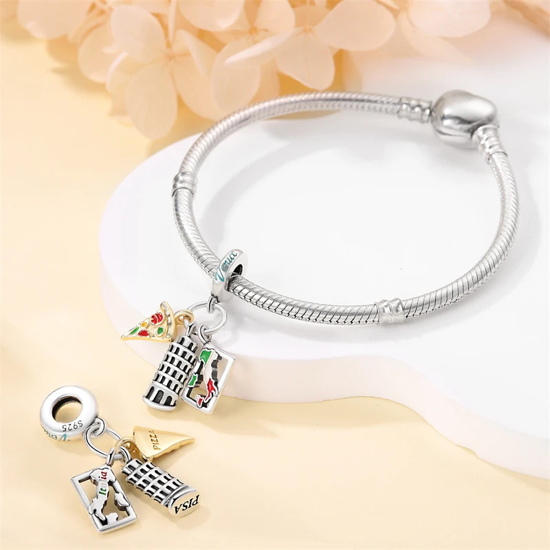 925 Sterling Silver Around the World Series New York And Rome Charms Pendant For Women Fit Original Bracelet DIY Jewelry Gifts