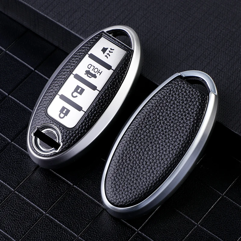 For Infiniti Nissan Altima Maxima Murano Rogue Sentra 370z Leather TPU Car 4Button Key Case Cover Keychain Protector Accessories