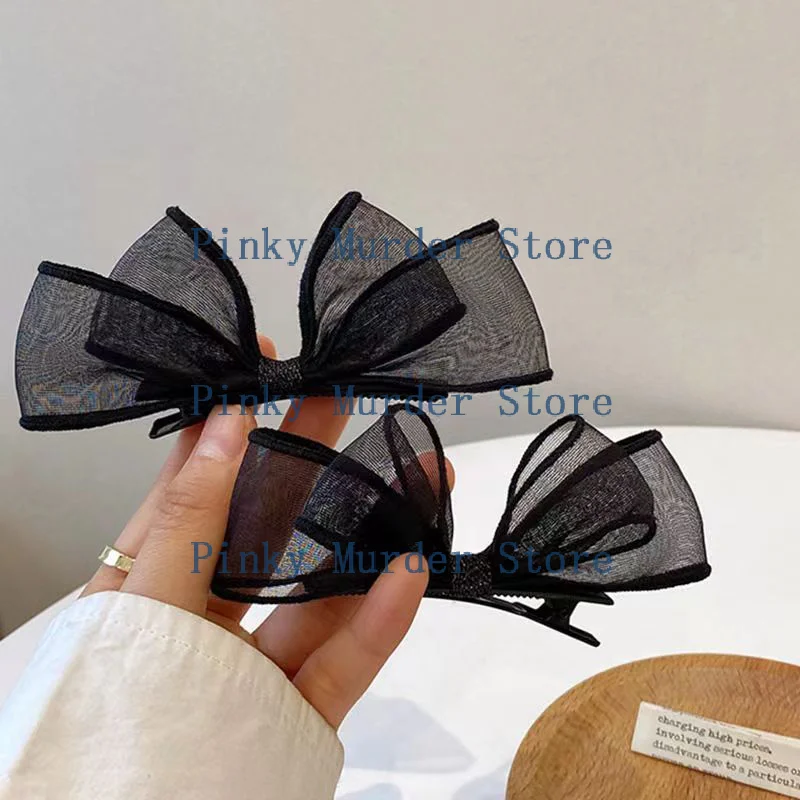 

(JYA2)Black Lace Double-layer Mesh Bow Hairpin For Women Girls Fashion Sweet Student Hair Clip Hair Accessories