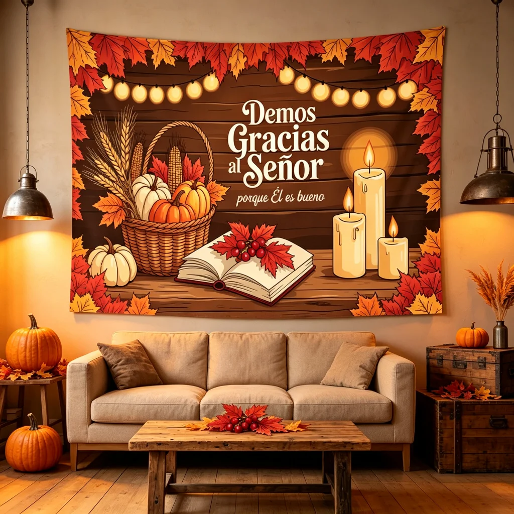 1PC Thanksgiving Fall Give Thanks Lord Fall Religious Print Backdrop Banner, Bedroom Photo Background, Polyester, Home Decor