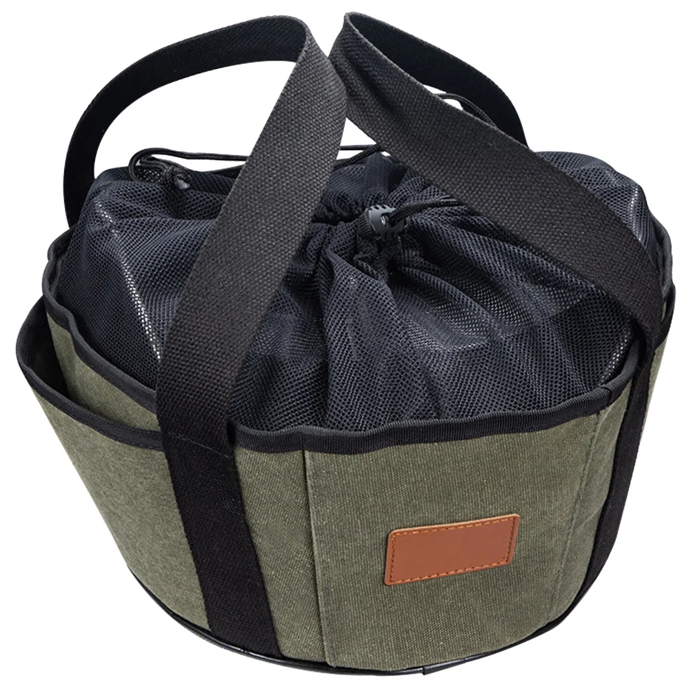 

Dark Green Canvas Pot Storage Bag Large Capacity Bbq Organizer Handbag Durable Portable Cooking Utensils Holder