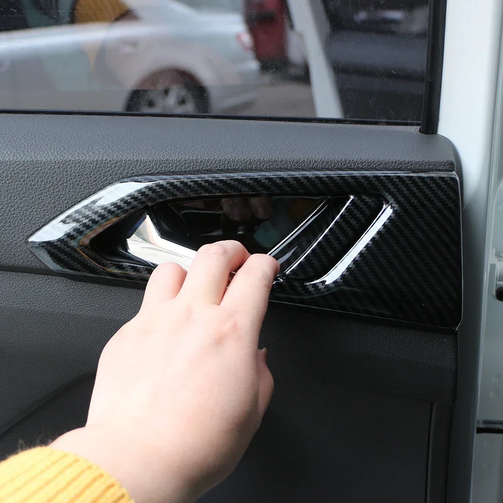 Car Door Handle Cover for Volkswagen VW T-Cross Tcross 2018 - 2024 Carbon Fiber 4Pcs Door Panel Sticker Trim Inner Accessories