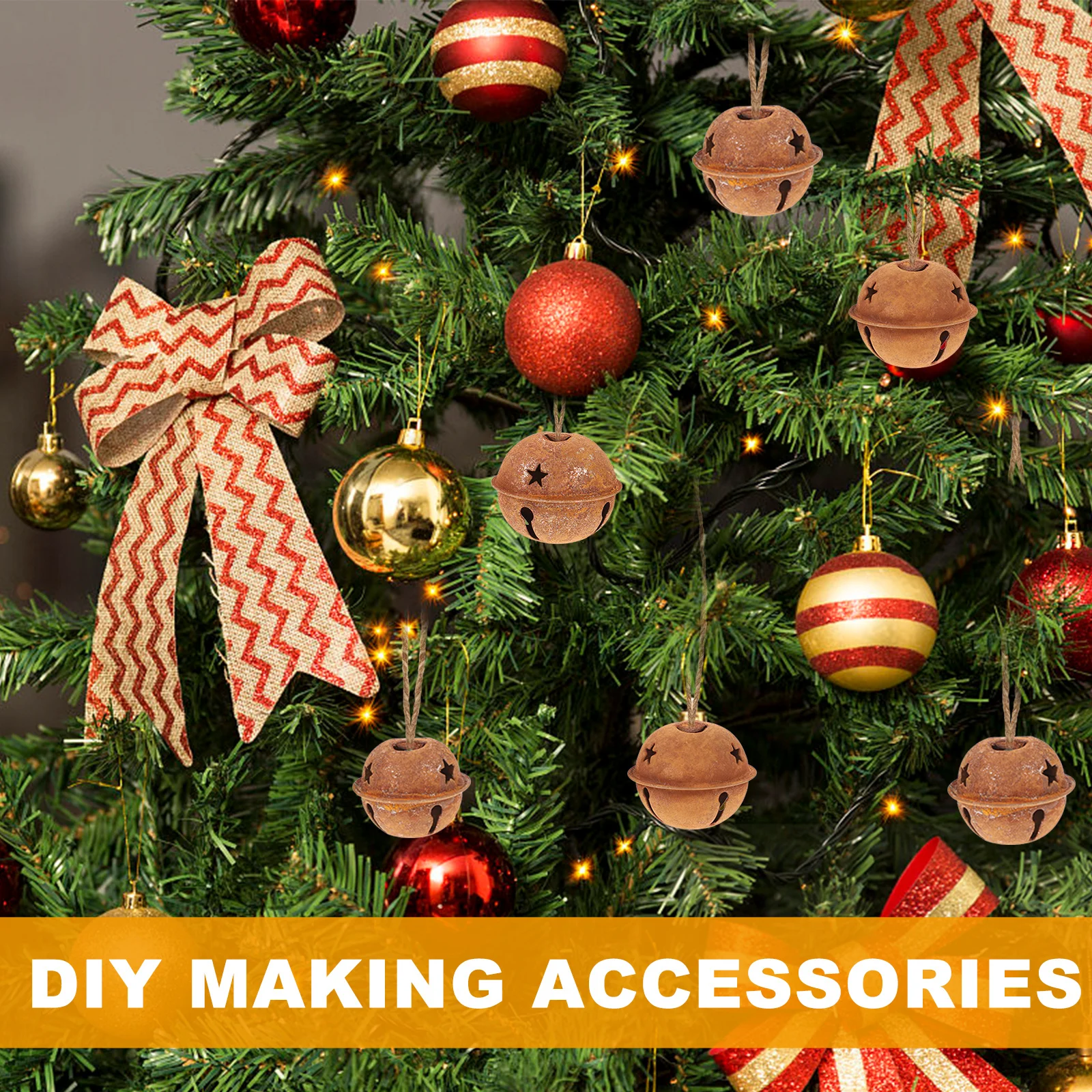 

24Pcs Rusted Metal Jingle Bells Christmas Decoration Bells Vintage Rustic Style Christmas Tree Pendant DIY Craft Gift Packaging