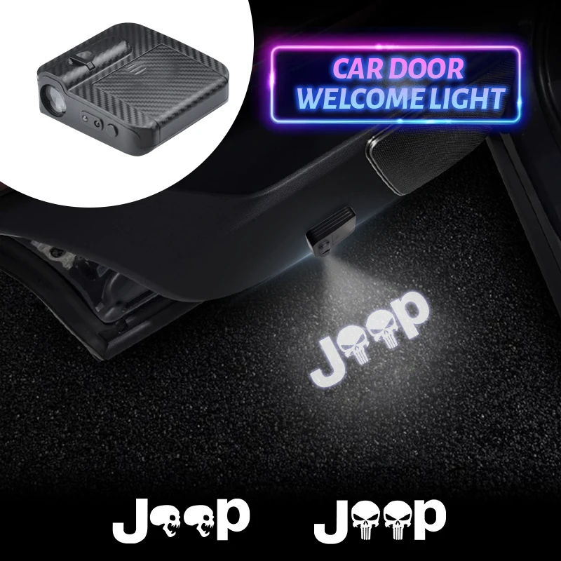 LED Skull Head Logo Car Door Courtesy Light Projector Welcome Lamp For Wrangler Renegade Grand Cherokee Compass Patriot Liberty