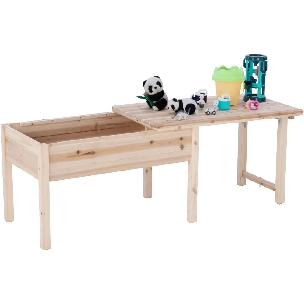 

Wooden Kids Table with Storage, Sensory Tables with Folding Lid for Children, Elevated Activity Play Table for Indoor Outdoor