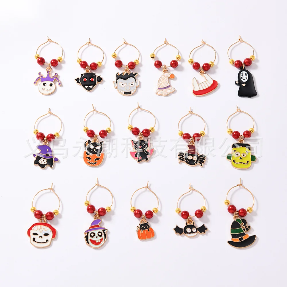 إكسسوارات تزيين الهالوين، قلادة عنكبوت اليقطين على شكل جمجمة يقطر الزيت، حلقة كأس النبيذ لجو الهالوين