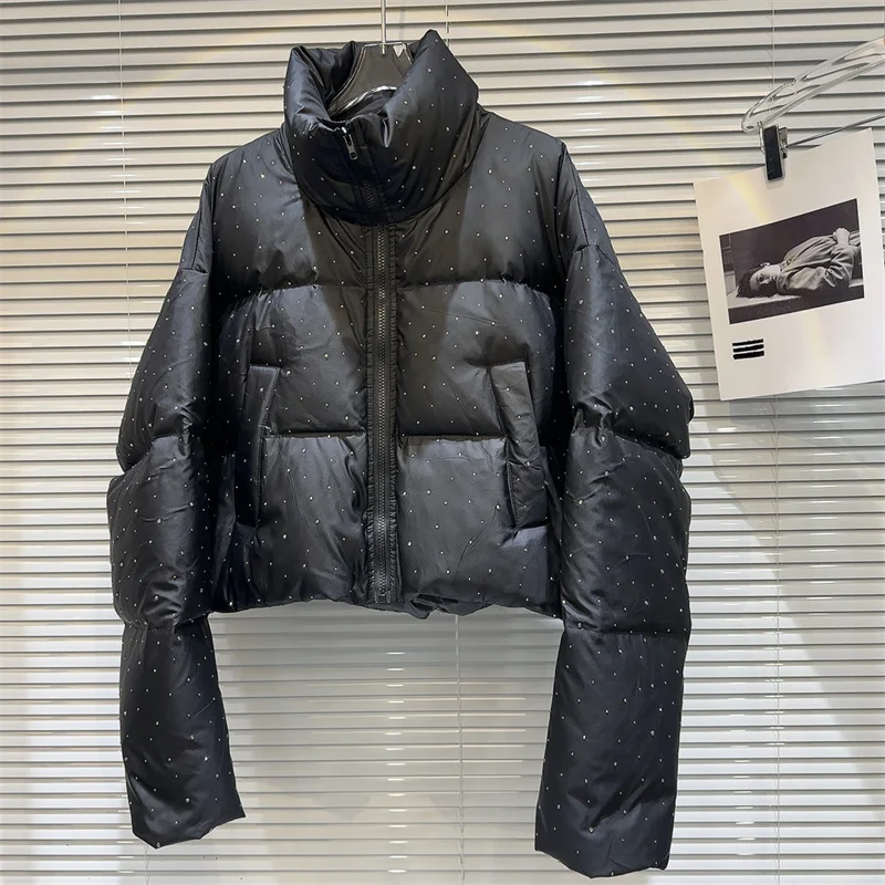 2024 novas roupas de inverno parkas outwear casacos curtos coreano strass casaco senhoras engrossado algodão quente puffer jaquetas