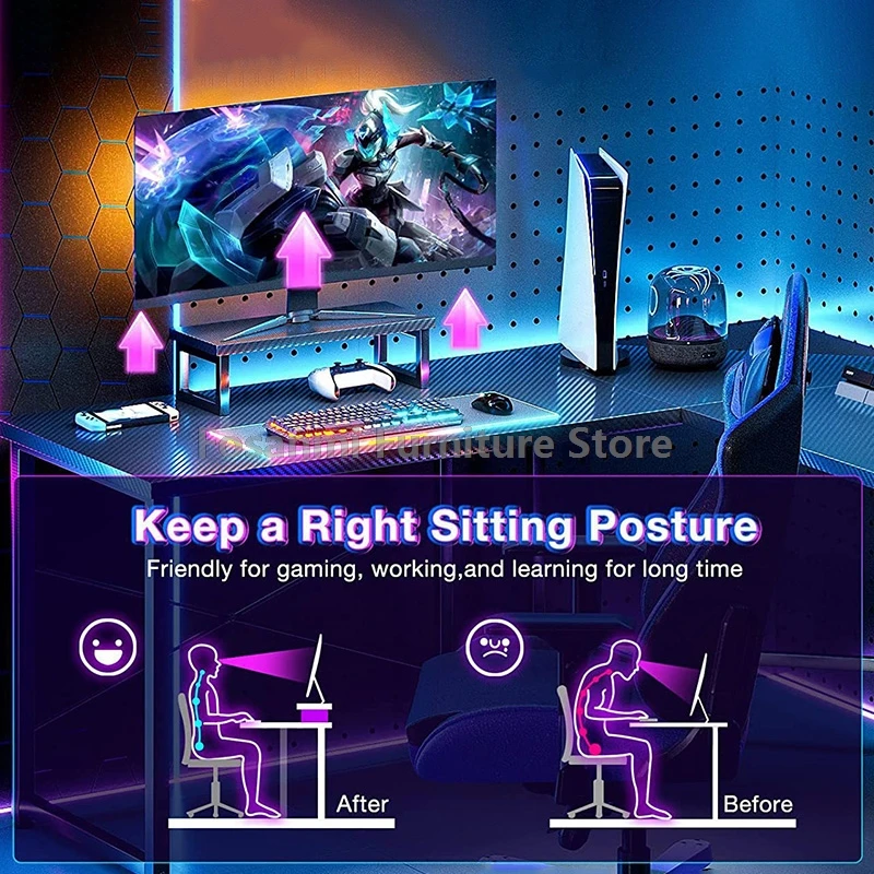 مكتب ألعاب على شكل حرف L بزاوية سوداء مقاس 51 بوصة مع ساق فولاذية للمنزل وسطح المكتب القوي ومكتب كمبيوتر حديث وطاولة متينة للمكتب