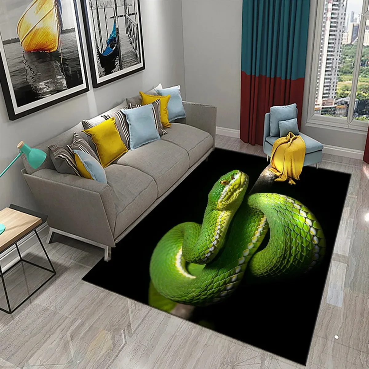 3D Snake Carpet Animal Pattern Mat For Bedroom Living Room Coffee Table And Bathroom Entrance Non-Slip