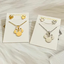 Trendy Earring Necklace Set Stainless Steel Jewelry Silver Gold Color Heart Beat Crown Star Angel Wing Flower Bijoux For Women