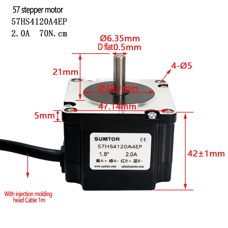 4-Wire NEMA23 Stepper Motor 0.7N.m Length 41mm Current 2A Single Shaft Step angle 1.8° Shaft diameter 6.35mm/8mm Stepping Motor